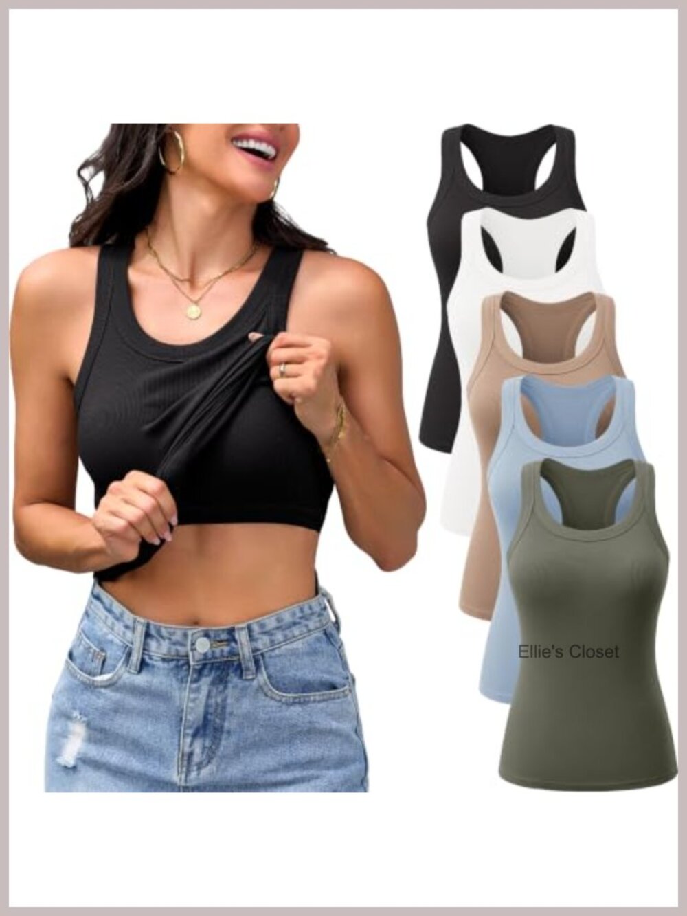 5 Pack Women's Tank Tops with Built-in Bra Racerback Ribbed
